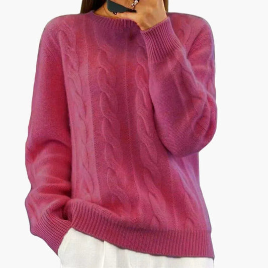 Comfortable Cable Knit Sweater for Women with Crew Neck Long Sleeve Relaxed Oversized Style