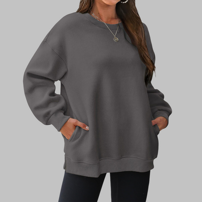Cozy Oversized Sweatshirt for Women with Crew Neck Long Sleeve Side Pocket Relaxed Style
