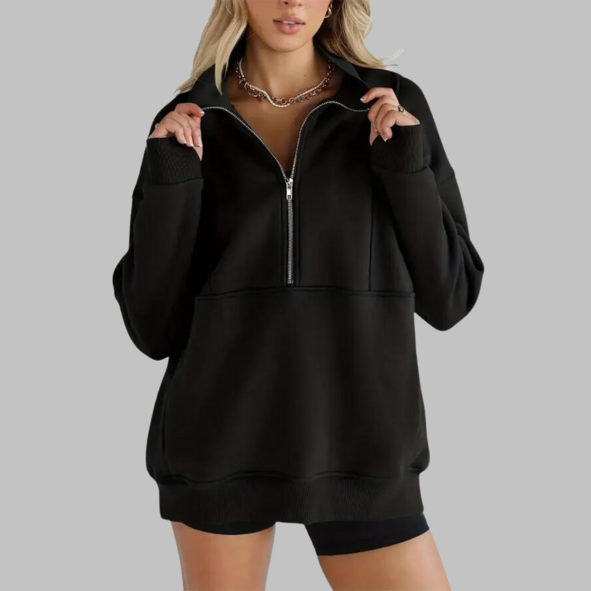 Cozy Oversized Sweatshirt for Women with Half Zip Collar Long Sleeve Pullover Relaxed Style