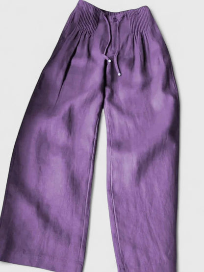 Effortless Linen Wide Leg Pants for Women with Smocked Drawstring High Waist Pleated Front Casual Style