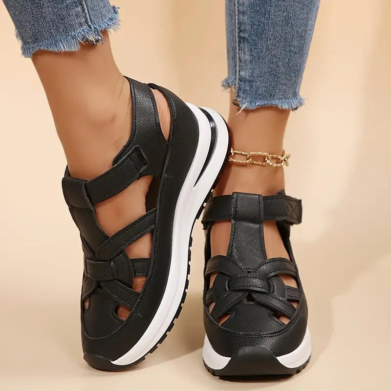 Comfortable Orthopedic Sandals for Women with Velcro Strap Cutout Platform Closed Toe Casual Style