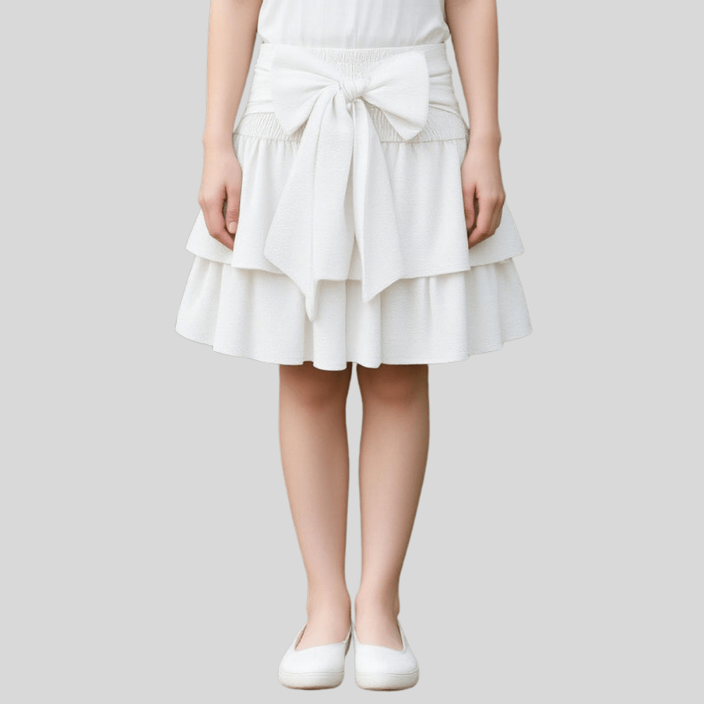 Effortless Tiered Ruffle Mini Skirt for Women with Bow Tie Smocked Waist Flowy Style