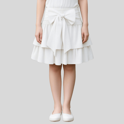 Effortless Tiered Ruffle Mini Skirt for Women with Bow Tie Smocked Waist Flowy Style