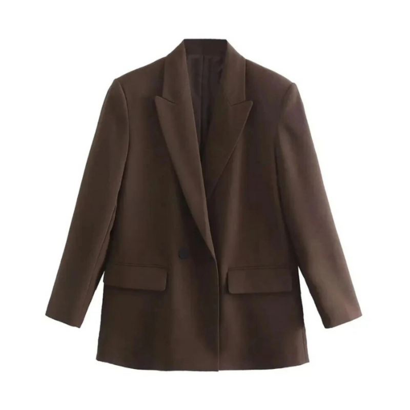 Elegant Blazer for Women with Notched Lapel Long Sleeve Double Breasted Oversized Style