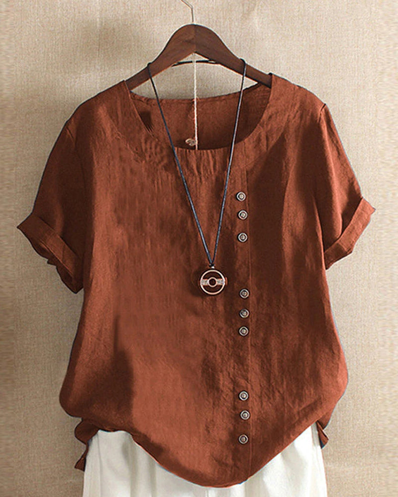 Bella | Women Button Detail Casual Short Sleeve Blouse