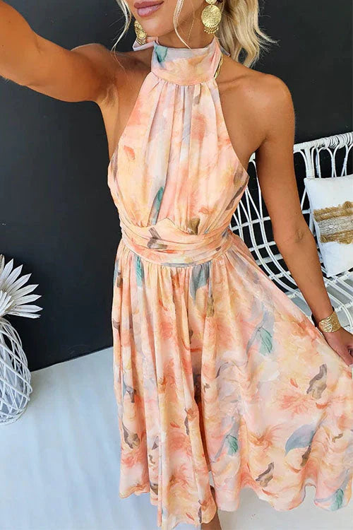 Naomi | Elegant Floral Halter Maxi Dress for Women in Formal Long Style