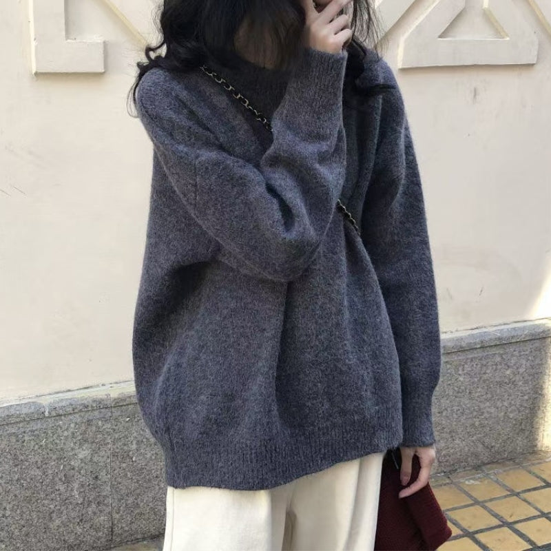 Comfortable Ribbed Knit Sweater for Women with High Neck Long Sleeve Relaxed Oversized Style