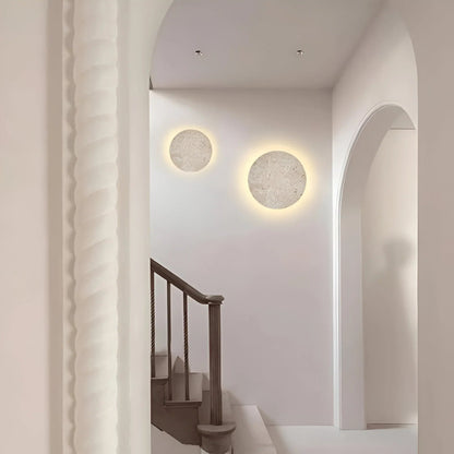 Stone Wall Lamp Round Travertine Backlit LED Minimalist Indoor Sconce Wall Light