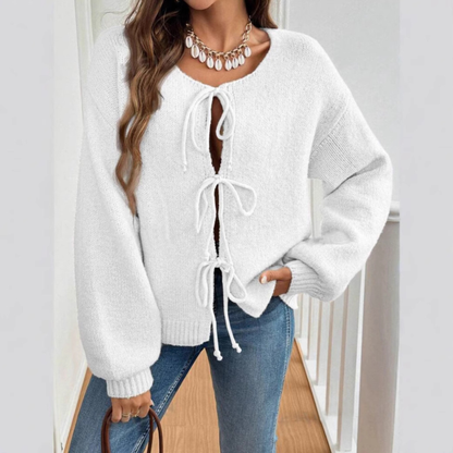 Cozy Knit Cardigan for Women with Round Neck Long Sleeve Tie Front Relaxed Style
