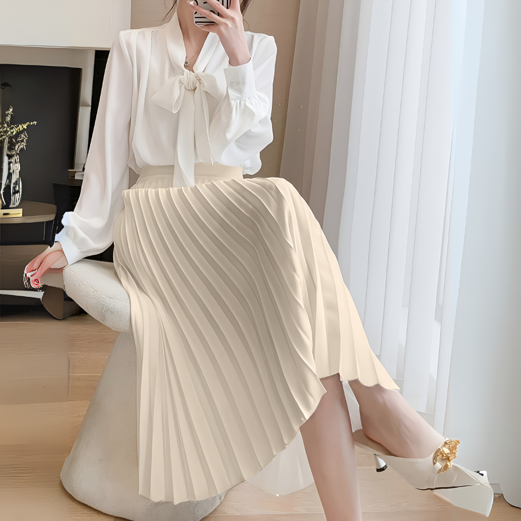 Elegant Pleated Faux Leather Maxi Skirt for Women with High Waist A Line Flowing Style