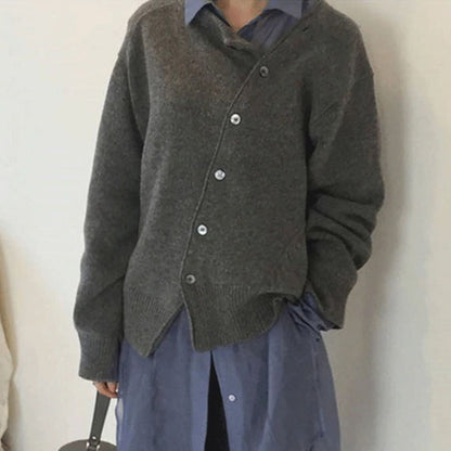 Cozy Oversized Knit Cardigan for Women with Round Neck Long Sleeve Button Front Relaxed Style