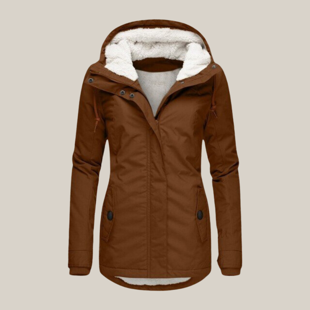 Effortless Sherpa Fleece Jacket for Women with Hooded Long Sleeve Zip Front Drawstring Waist Style