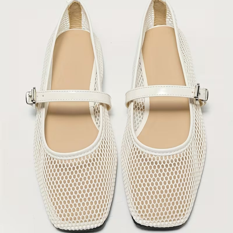 Comfortable Mary Jane Shoes for Women with Square Toe Mesh Strap Flat Breathable Style