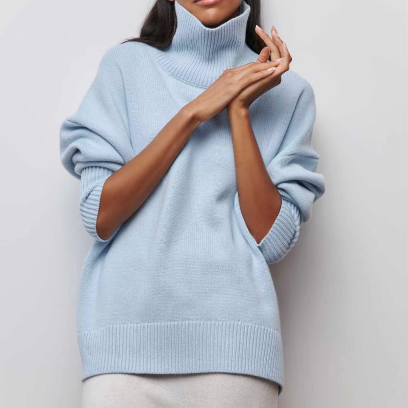 Comfortable Knit Sweater for Women with Turtleneck Short Sleeve Oversized Poncho Style