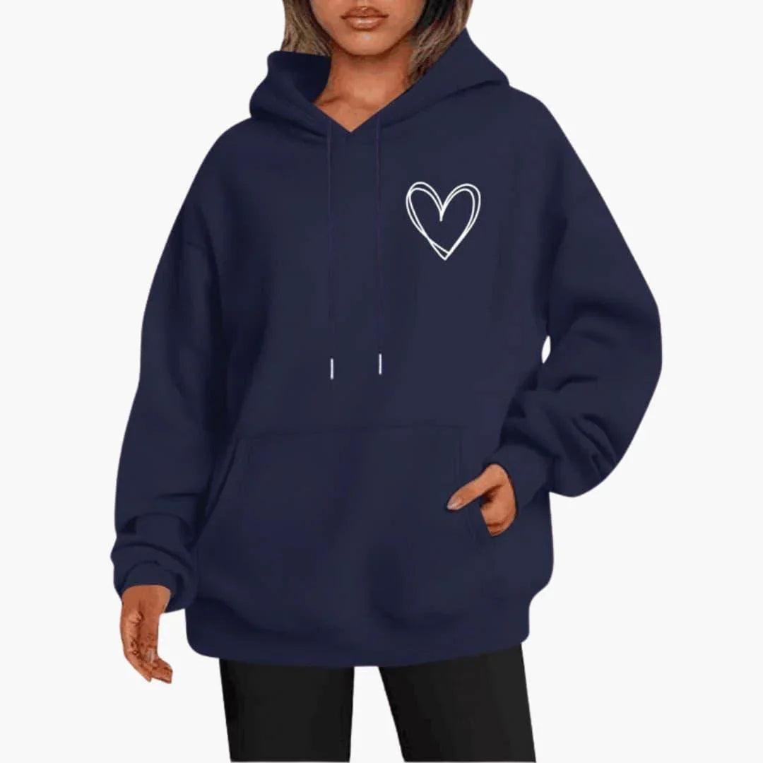 Comfortable Heart Print Hoodie for Women with Drawstring Hood Long Sleeve Oversized Relaxed Style