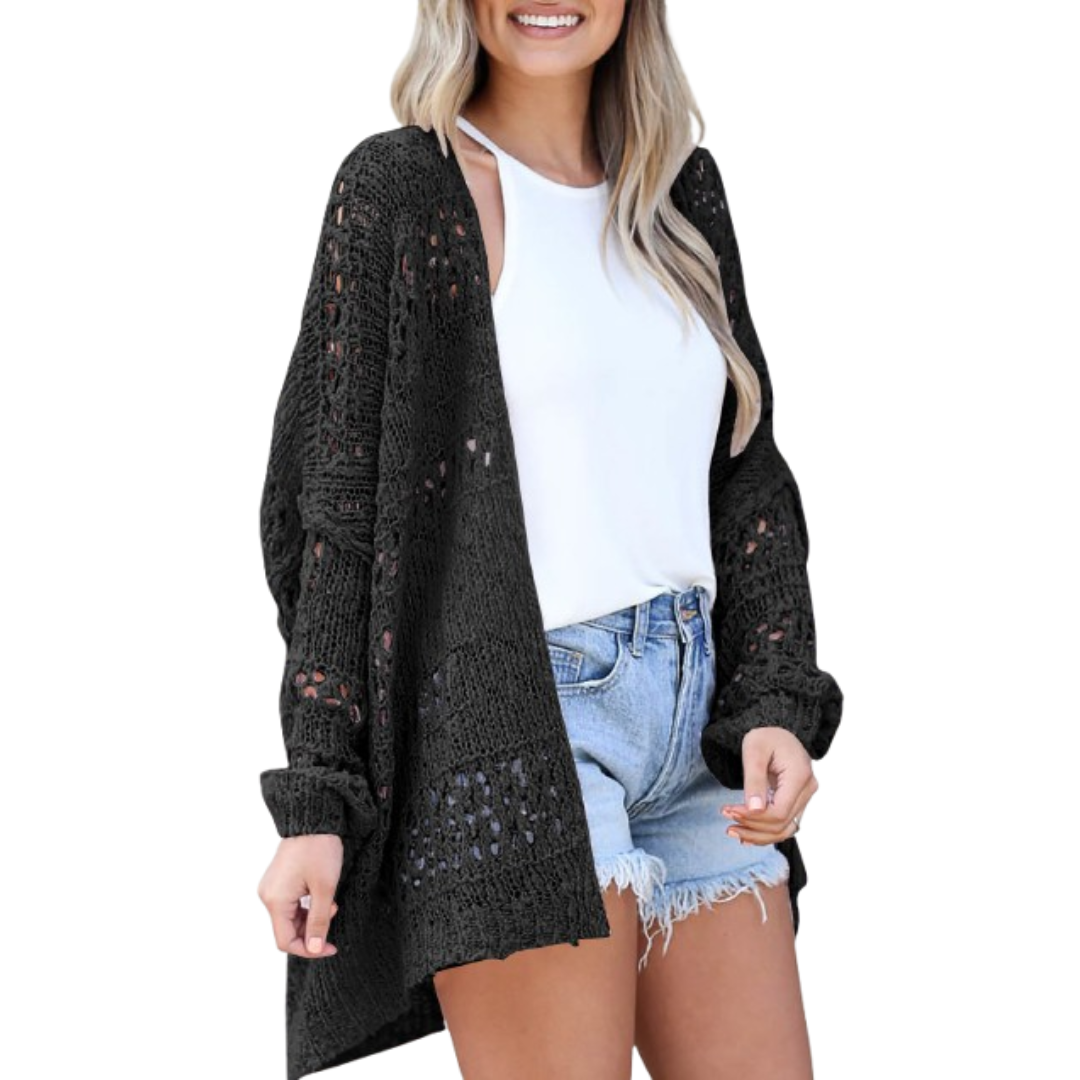 Effortless Crochet Knit Cardigan for Women with Open Front Long Sleeve Oversized High Low Style