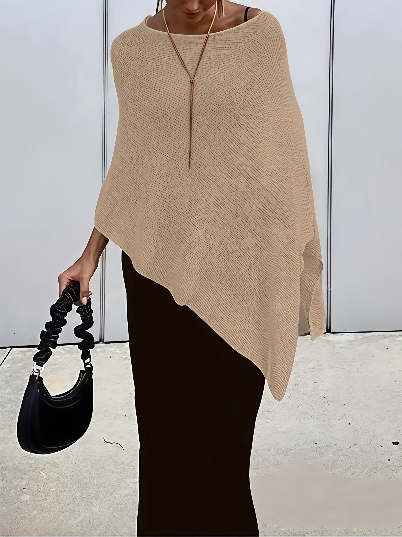Effortless Poncho Shirt for Women with Asymmetric Hem Draped Knit Relaxed Style
