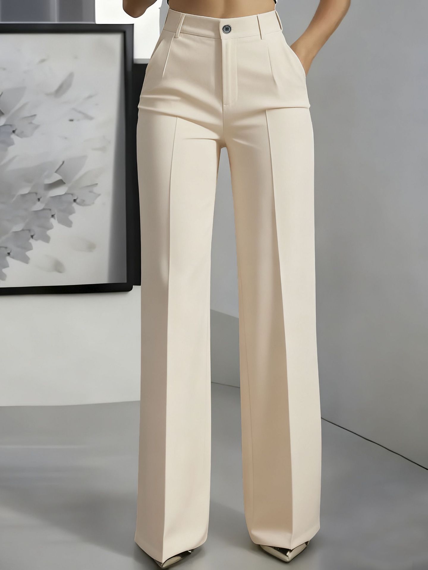 Elegant Tailored Wide Leg Pants for Women with High Waist Button Front Pleated Office Style