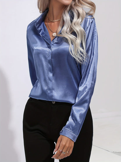 Donna | Women’s Button Down Long Sleeve Satin Blouses