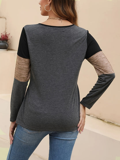 Comfortable Colorblock Maternity Top for Women with Round Neck Long Sleeve Nursing Wrap Peplum Casual Style