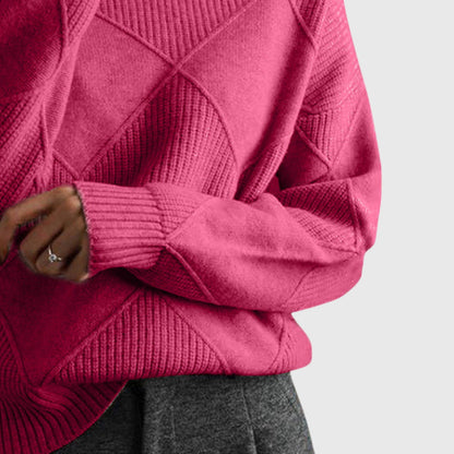 Comfortable Ribbed Knit Sweatshirt for Women with Turtleneck Long Sleeve Oversized Drop Shoulder Style