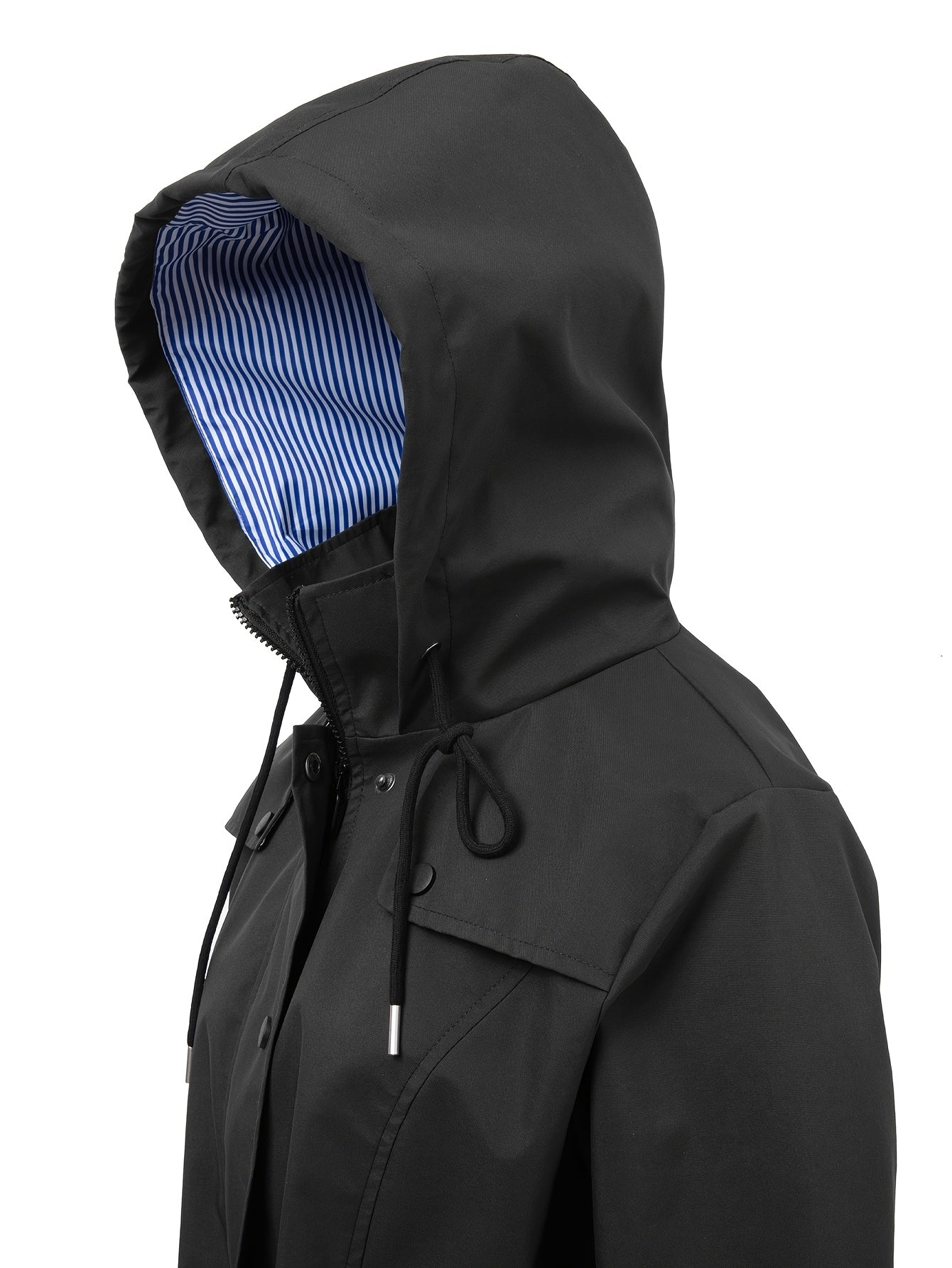 Chic Hooded Rainwear Jacket for Women with Drawstring Waist Zip Front Longline Windbreaker Outdoor Style
