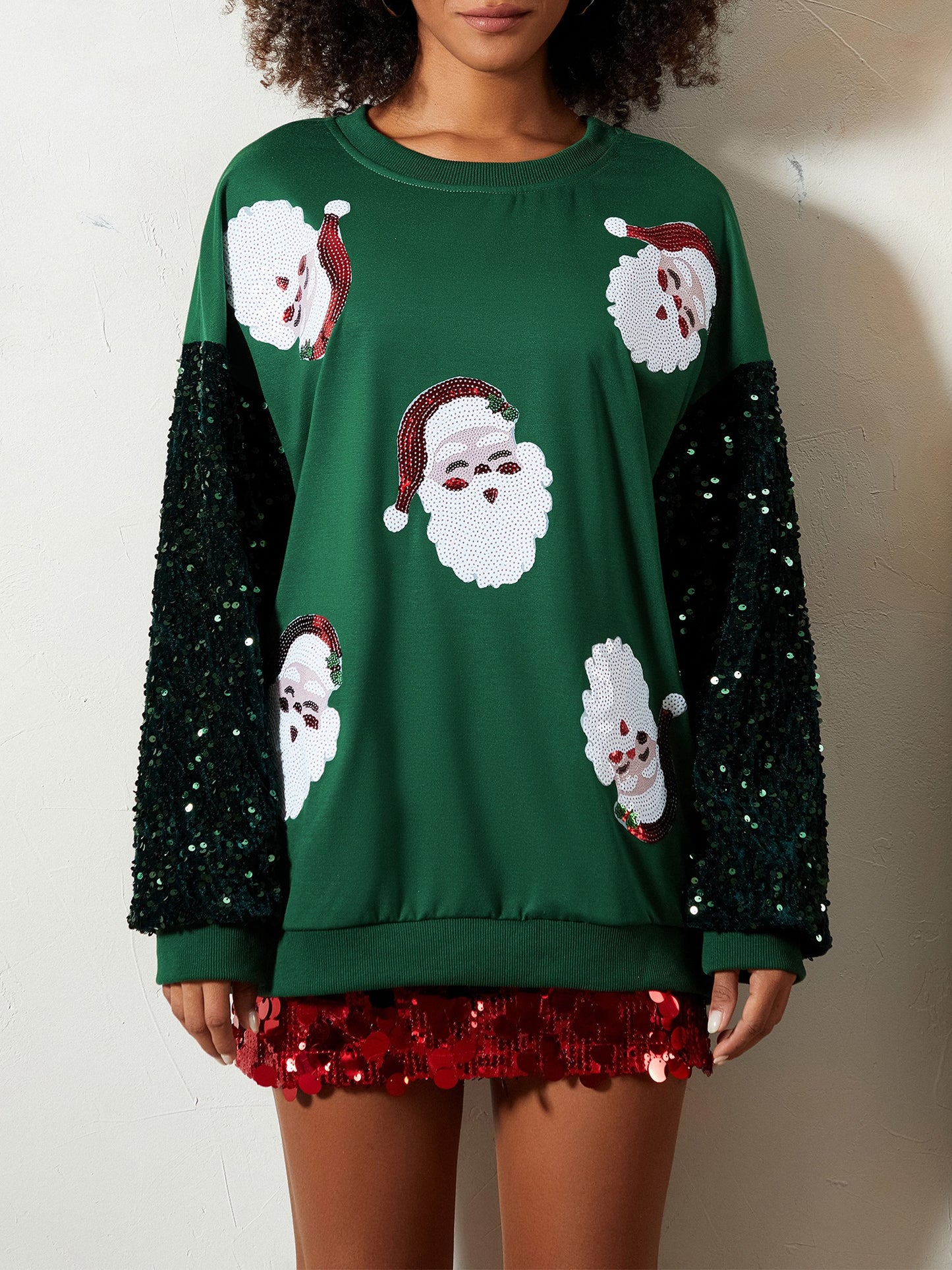 Comfortable Sequin Christmas Tacky Sweater for Women with Crew Neck Long Sleeve Santa Oversized Knit Style