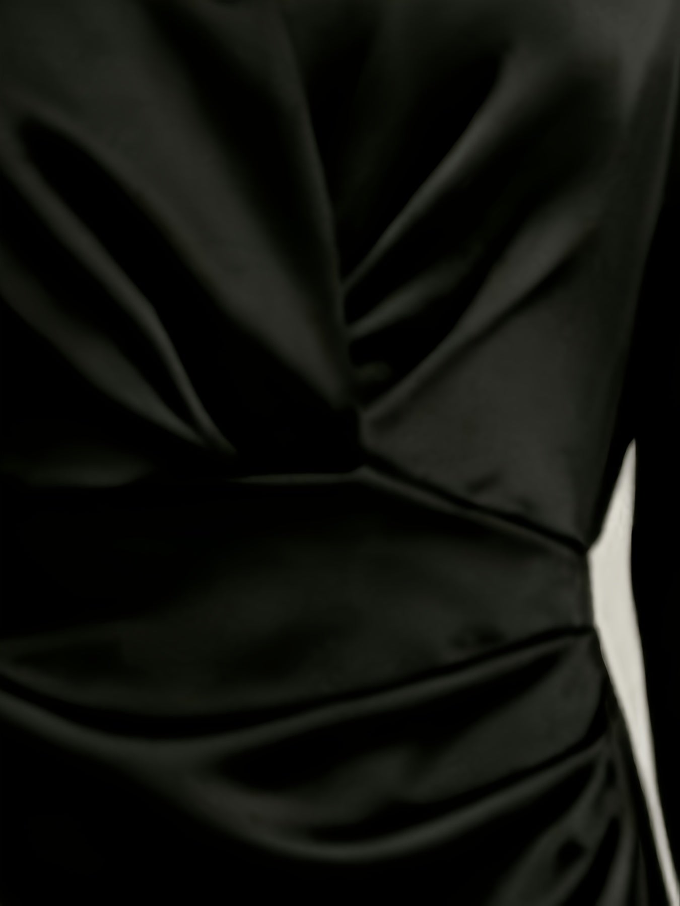 Elegant Black Satin Dress for Women with Collar Long Sleeve Wrap Ruched Mini Style