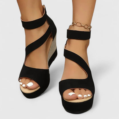 Comfortable Black Orthopedic Wedge Sandals for Women with Ankle Strap Espadrille Platform Open Toe Style