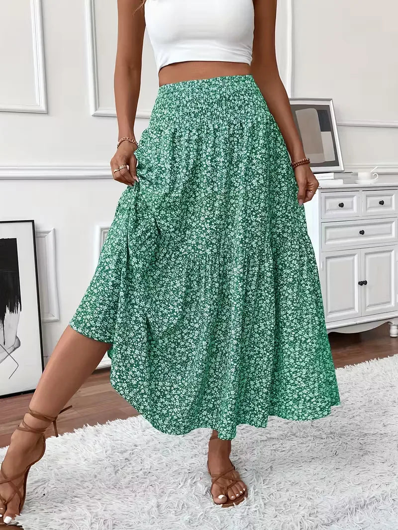 Effortless Tiered Maxi Skirt for Women with High Waist Smocked Flowing Boho Style