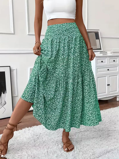 Effortless Tiered Maxi Skirt for Women with High Waist Smocked Flowing Boho Style