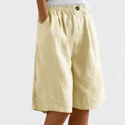 Effortless Linen Shorts for Women with High Waist Elastic Waistband Pleated Wide Leg Casual Style
