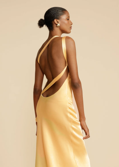 Elegant Satin Gold Dress for Women with One Shoulder Sleeveless Backless Mermaid Wedding Guest Style