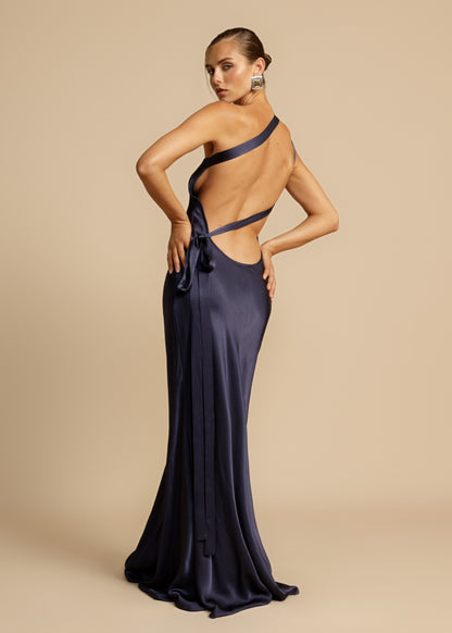 Elegant Satin Gold Dress for Women with One Shoulder Sleeveless Backless Mermaid Wedding Guest Style