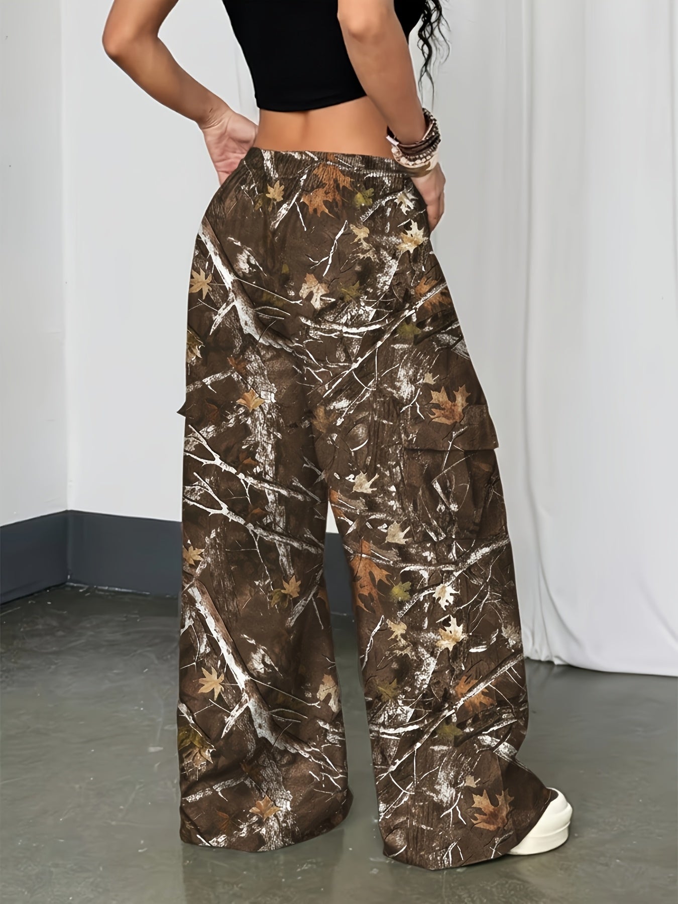 Effortless Camo Pants for Women with High Waist Drawstring Cargo Pocket Wide Leg Relaxed Style