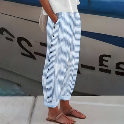 Effortless Striped Wide Leg Pants for Women with High Waist Drawstring Flowing Casual Style