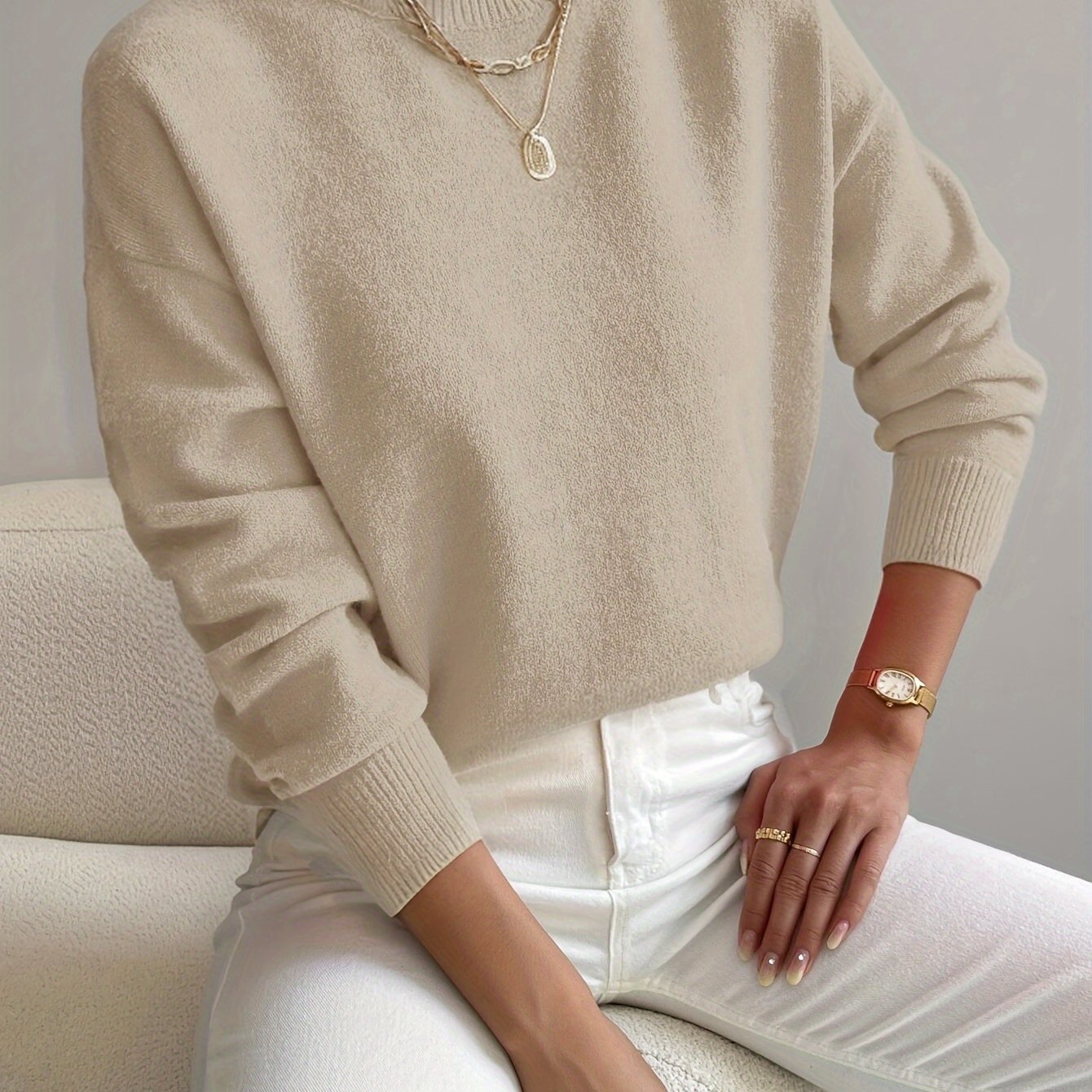 Comfortable Knit Sweater for Women with Mock Neck Long Sleeve Relaxed Oversized Style