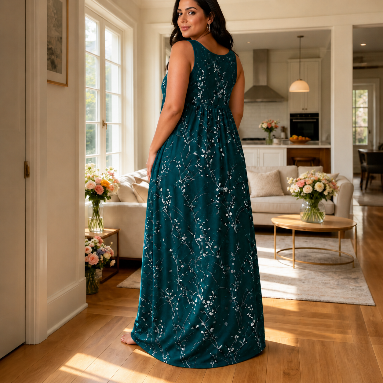 Effortless Plus Size Floral Maxi Dress for Women with Scoop Neck Sleeveless Button Front Autumn Style