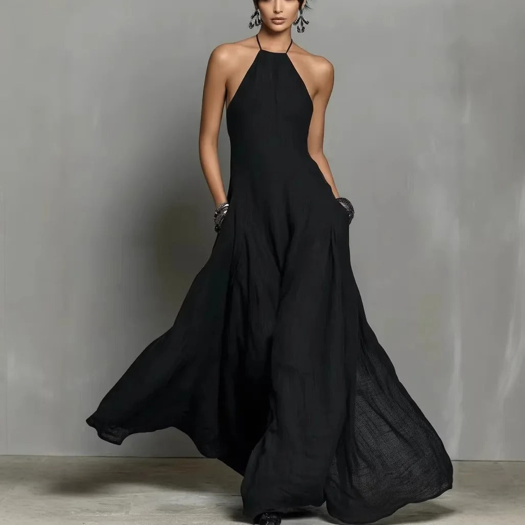 Elegant Maxi Dress for Women with Halter Neck Sleeveless Flowing Formal Style