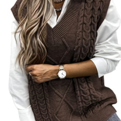 Cozy Cable Knit Sweater Vest for Women with V Neck Sleeveless Oversized Relaxed Style