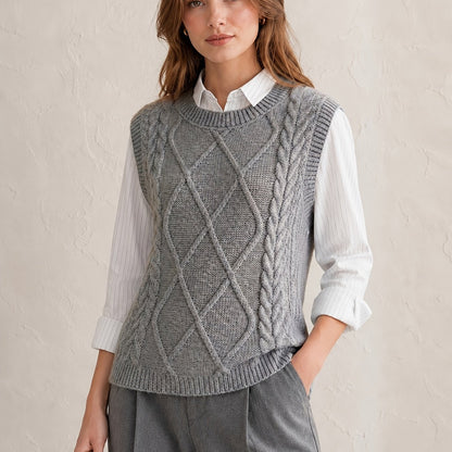 Cozy Cable Knit Sweater Vest for Women with Round Neck Sleeveless Diamond Relaxed Style