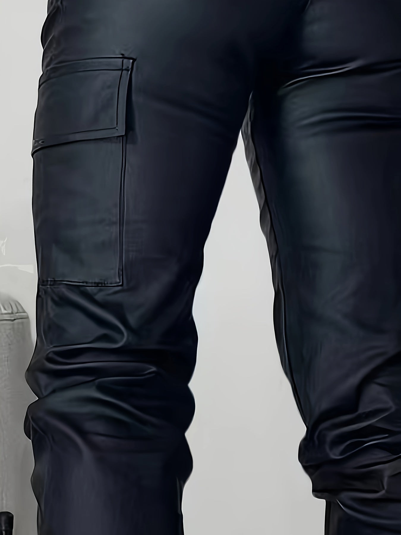 Effortless Black Leather Cargo Pants for Women with High Waist Jogger Fit Elastic Cuff Streetwear Style