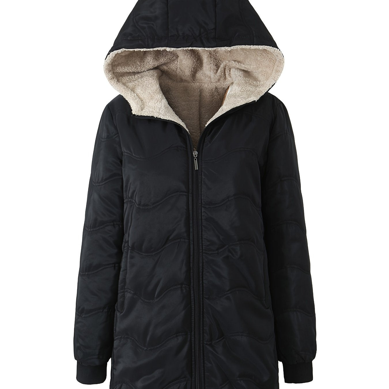 Comfortable Sherpa Lined Quilted Jacket for Women with Hooded Long Sleeve Zip Front Relaxed Style
