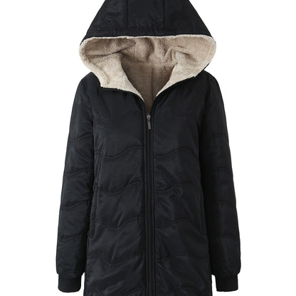 Comfortable Sherpa Lined Quilted Jacket for Women with Hooded Long Sleeve Zip Front Relaxed Style