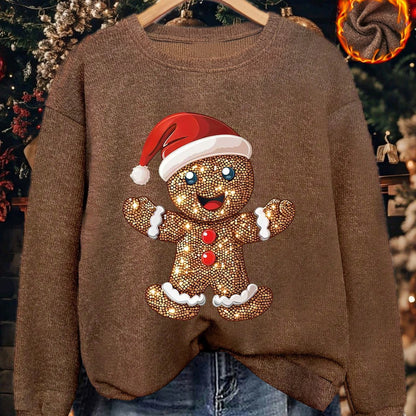 Comfortable Gingerbread Print Christmas Tacky Sweater for Women with Crew Neck Long Sleeve Sequin Graphic Pullover Style