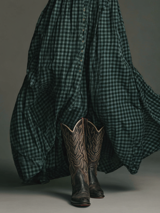 Effortless Plaid Shirt Dress for Women with Collar Button Front Long Sleeve Oversized Casual Maxi Style