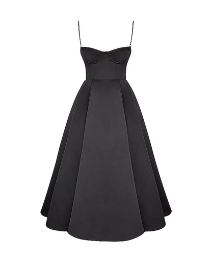 Elegant Bustier Midi Dress for Women with Sweetheart Neckline Spaghetti Strap Tulle Hem Flowing Style