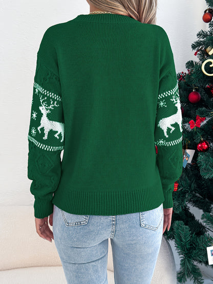 Cozy Women's Christmas Sweater with Crew Neck Fair Isle Reindeer Knit Style