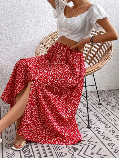 Vivian | Stylish Floral Midi Skirt for Women with Button Front Detail