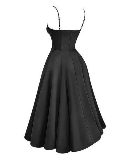 Elegant Bustier Midi Dress for Women with Sweetheart Neckline Spaghetti Strap Tulle Hem Flowing Style